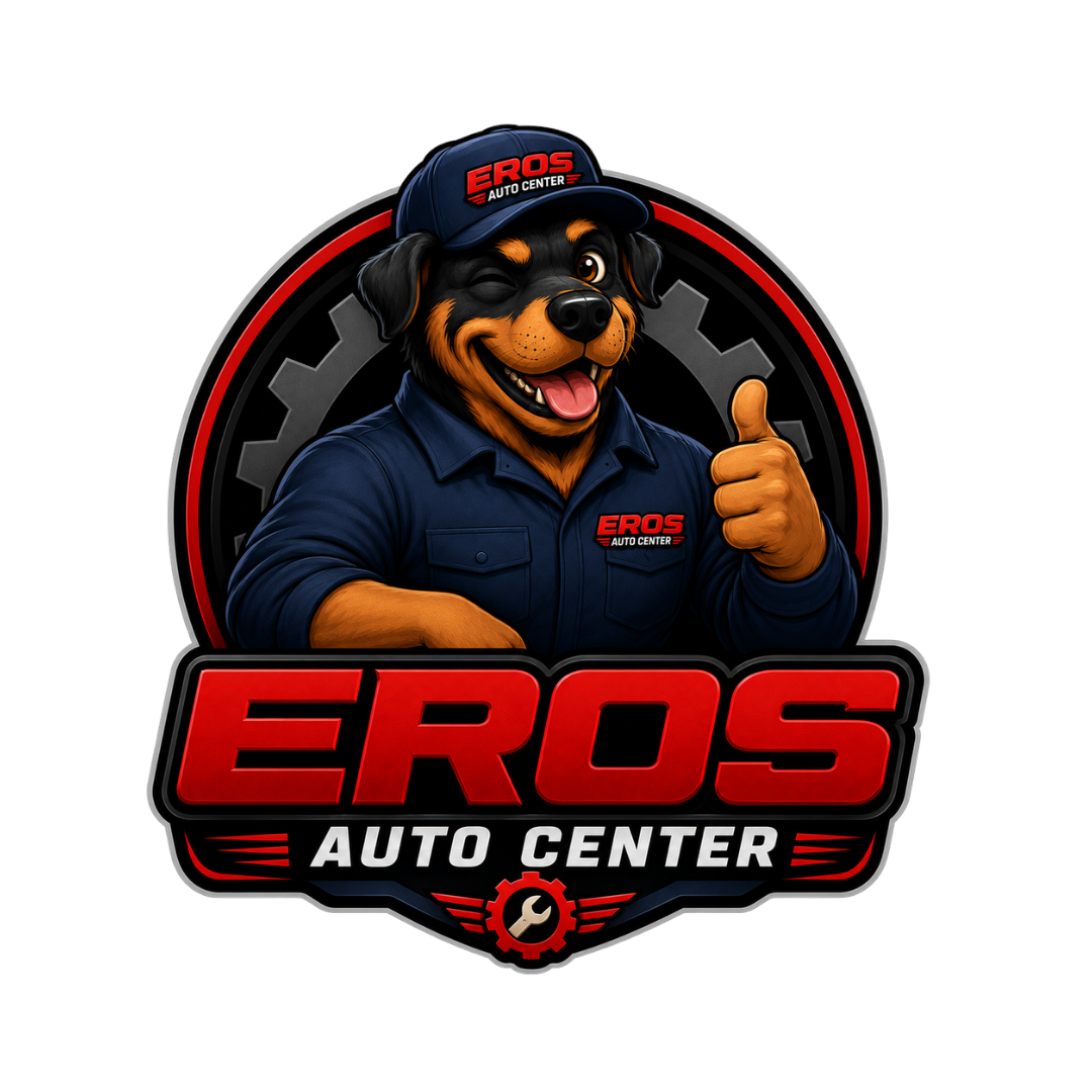 Mascote Eros Dog com logo Eros Auto Center